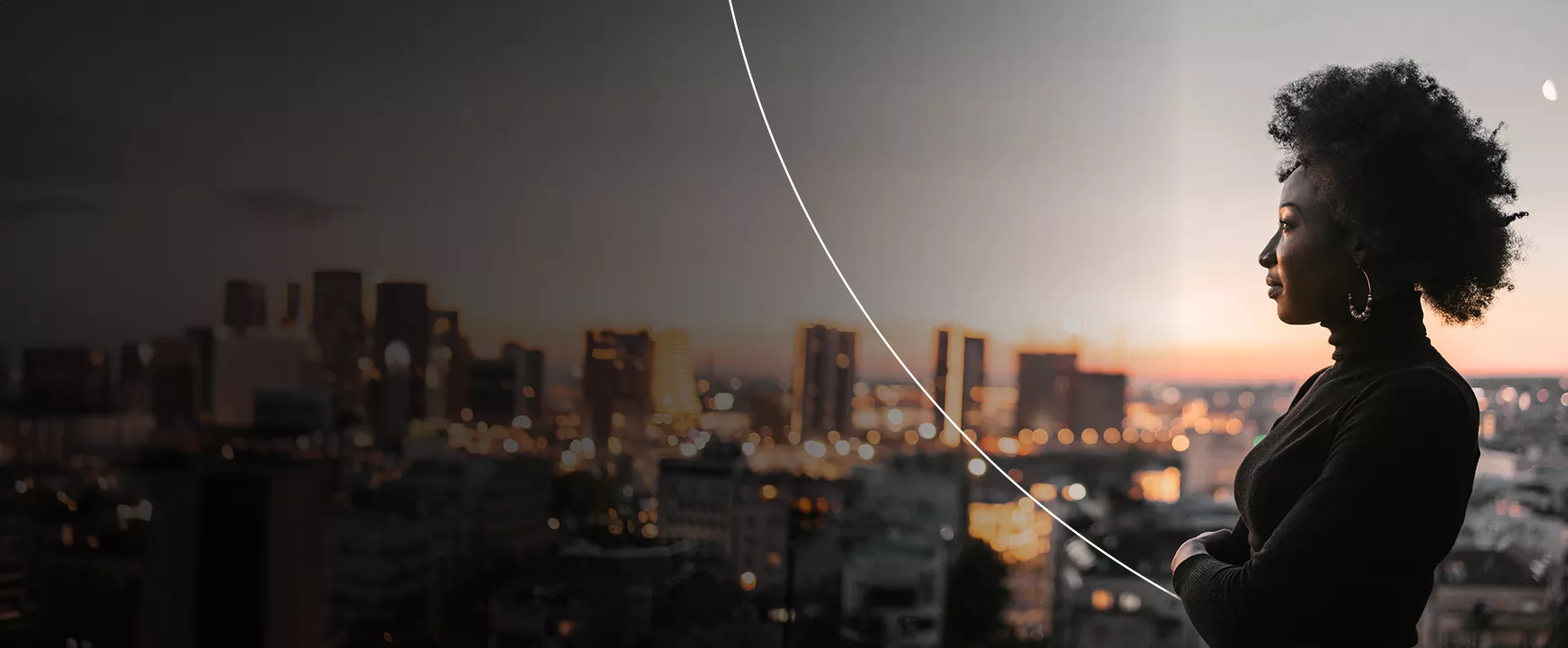 Woman overlooking city banner