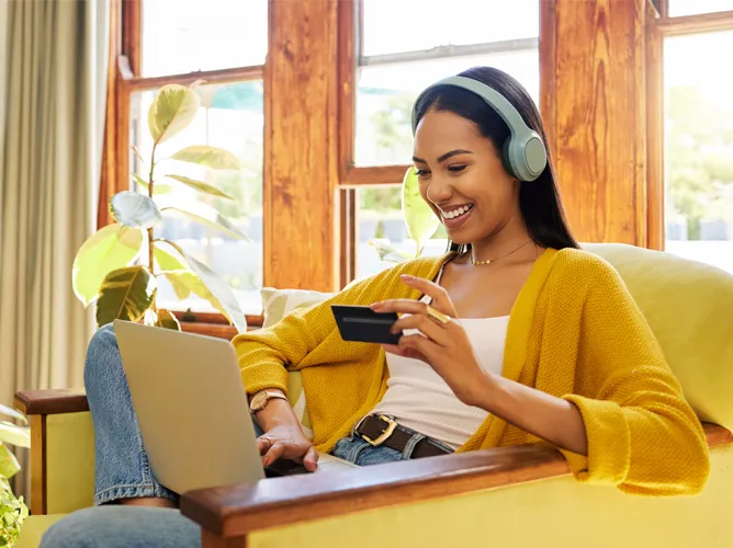Woman with headphones on smiling
